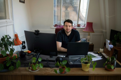 The Manchester Mill media founder and editor Joshi Herrmann works in the offices of the online newspaper serving Greater Manchester