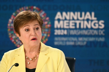 International Monetary Fund Managing Director Kristalina Georgieva, seen in October 2024, said the IMF is likely to cut its growth outlook due to trade ucnertainty, according to prepared remarks