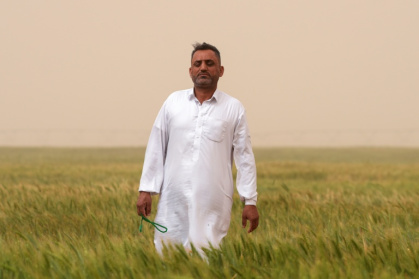 Iraqi farmer Hadi Saheb says he is cultivating 20 times  more land than before in the Najaf desert thanks to groundwater and a government initiative