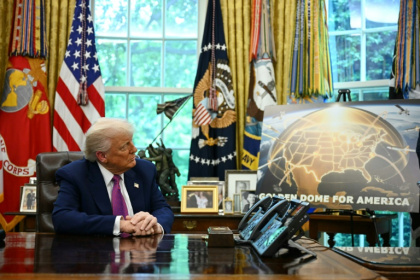 US President Donald Trump spoke about the 'Golden Dome' missile defense shield in the Oval Office - Jim WATSON (AFP)