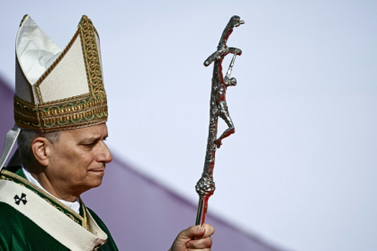 Pope Leo XIV presiding over the mass outside Rome on Sunday, a highlight of the Catholic Church's Jubilee year - Filippo MONTEFORTE (AFP)