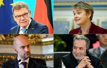 Iran's foreign minister (bottom right) has until the end of Saturday to reach a deal with his British (top right), French (bottom left), and German (top left) counterparts - Tobias SCHWARZ, Valentyn Ogirenko, Thomas SAMSON, Pablo PORCIUNCULA (AFP)