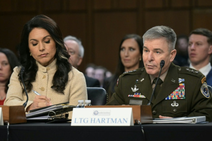 Director of National Intelligence Tulsi Gabbard and Acting Commander of US Cyber Command William Hartman testify before the Senate intelligence committee - Oliver Contreras (AFP)