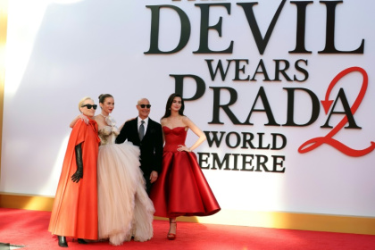 (L-R) US actress Meryl Streep, British actress Emily Blunt, US actor Stanley Tucci and US actress Anne Hathaway reprised their beloved roles for the sequel "The Devil Wears Prada 2" - ANGELA WEISS (AFP)