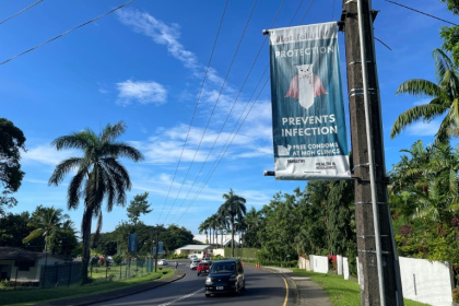 An HIV awareness poster displayed along a main road in Suva - STR (AFP)