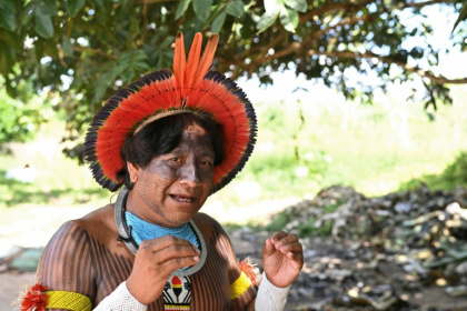 In February, guns were briefly drawn on both sides when chief Bepdjo Mekragnotire and a group of Kayapo warriors came across miners in a canoe - Evaristo Sa (AFP)